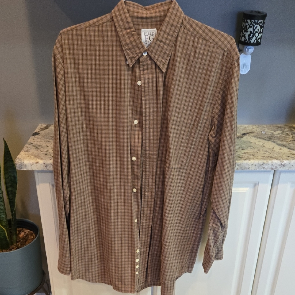 Field Gear Brown Plaid Button-Down Shirt Large TALL 100% Cotton